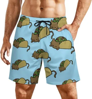 Cat Taco Quick Dry Mens Swim Trunks Swimming Beach Board Shorts with Pockets Workout Gym