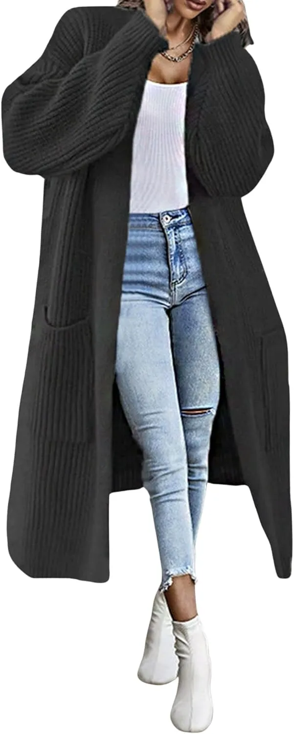 CHARTOU Women Chunky Knitted Cardigan Sweater Long Open Front Knit Cardigan Coat Ribbed Knitwear