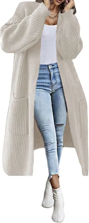 CHARTOU Women Chunky Knitted Cardigan Sweater Long Open Front Knit Cardigan Coat Ribbed Knitwear