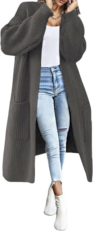 CHARTOU Women Chunky Knitted Cardigan Sweater Long Open Front Knit Cardigan Coat Ribbed Knitwear