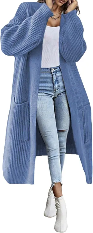 CHARTOU Women Chunky Knitted Cardigan Sweater Long Open Front Knit Cardigan Coat Ribbed Knitwear