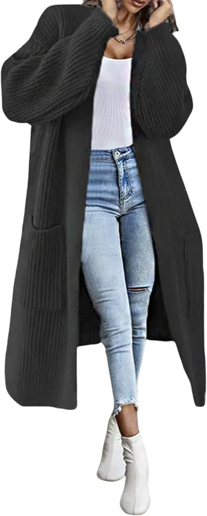 CHARTOU Women Chunky Knitted Cardigan Sweater Long Open Front Knit Cardigan Coat Ribbed Knitwear