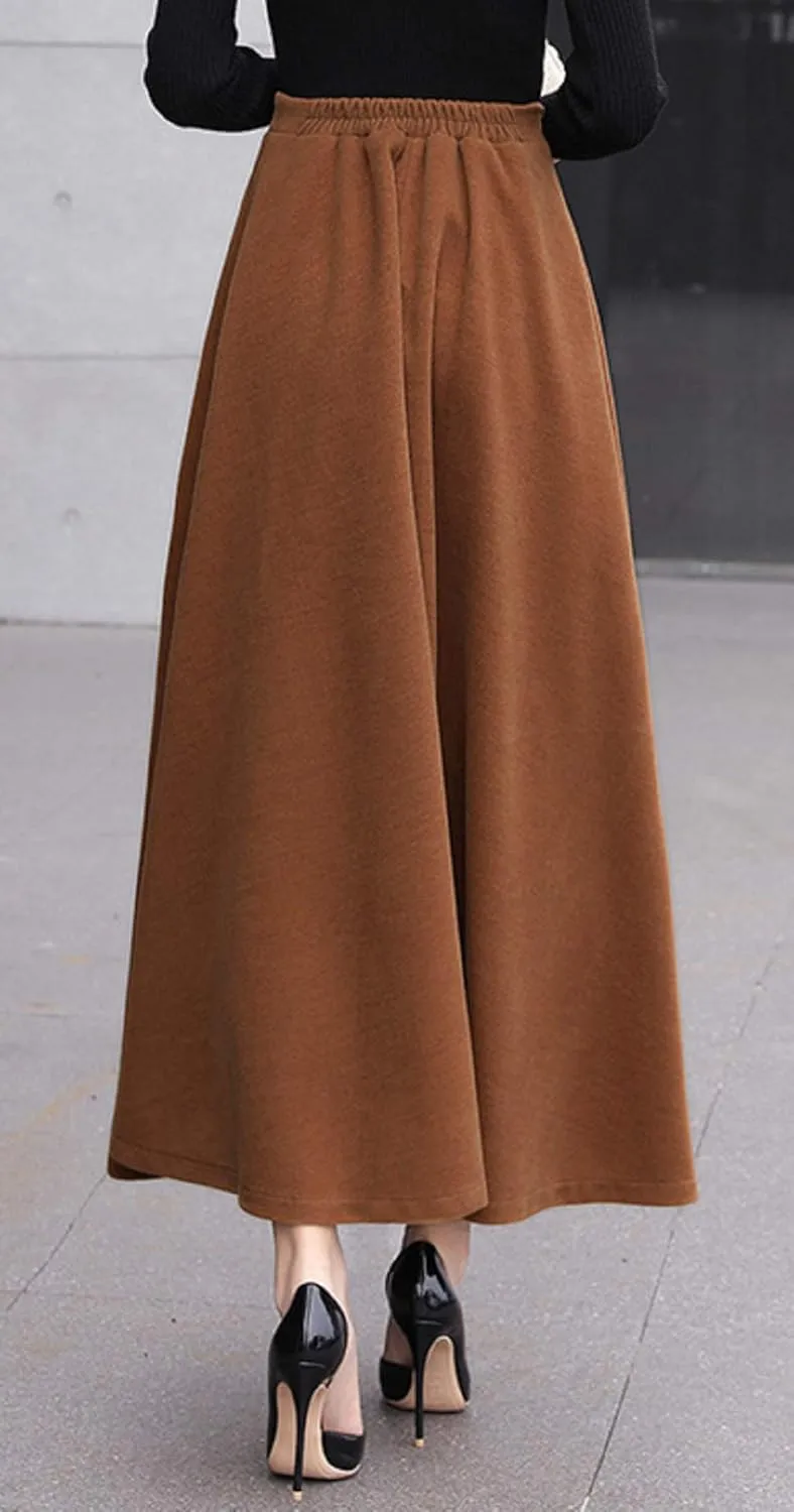CHARTOU Women's Stretchy High Waist Woolen Flared A Line Swing Maxi Long Skirt