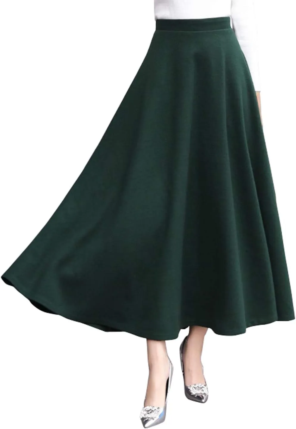 CHARTOU Women's Stretchy High Waist Woolen Flared A Line Swing Maxi Long Skirt