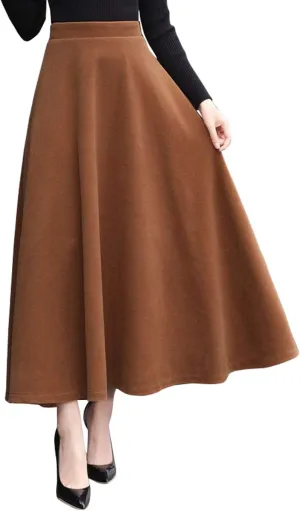 CHARTOU Women's Stretchy High Waist Woolen Flared A Line Swing Maxi Long Skirt