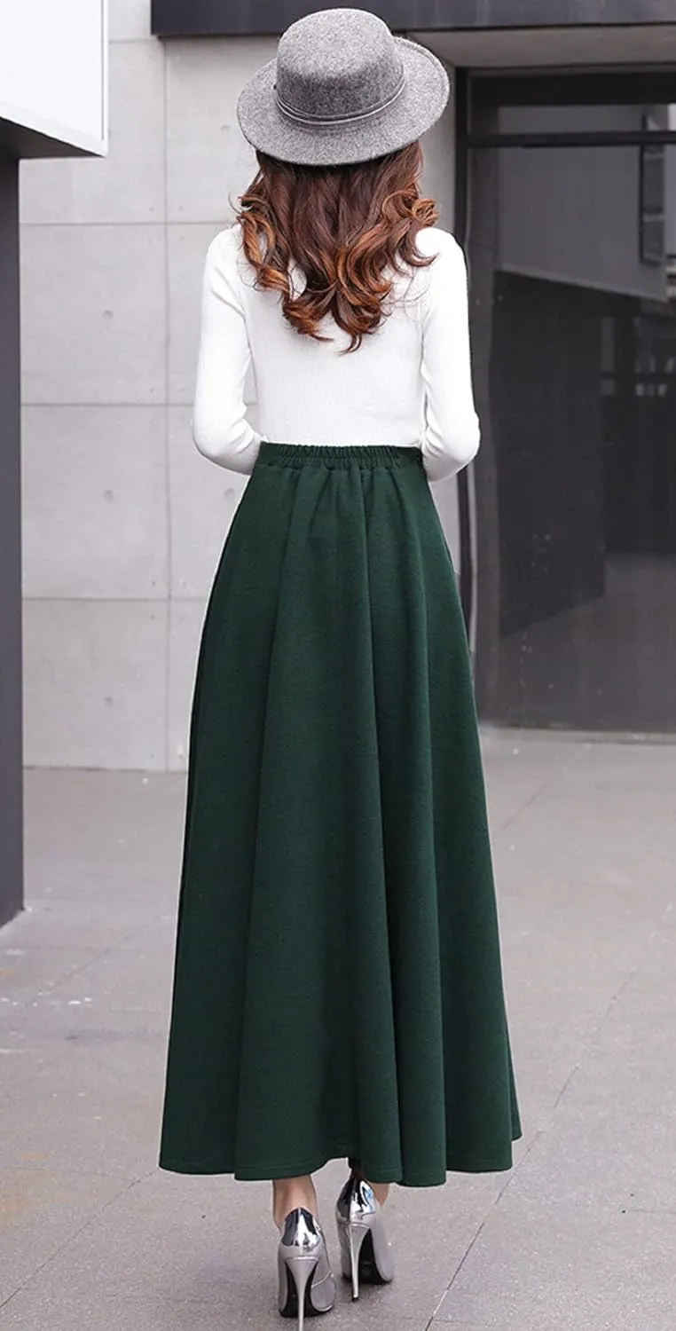 CHARTOU Women's Stretchy High Waist Woolen Flared A Line Swing Maxi Long Skirt