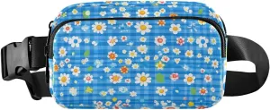 Checkered Floral Fanny Pack Water Resistant, Women Men Waist Pack Sling Bag Purse for Travel Hiking