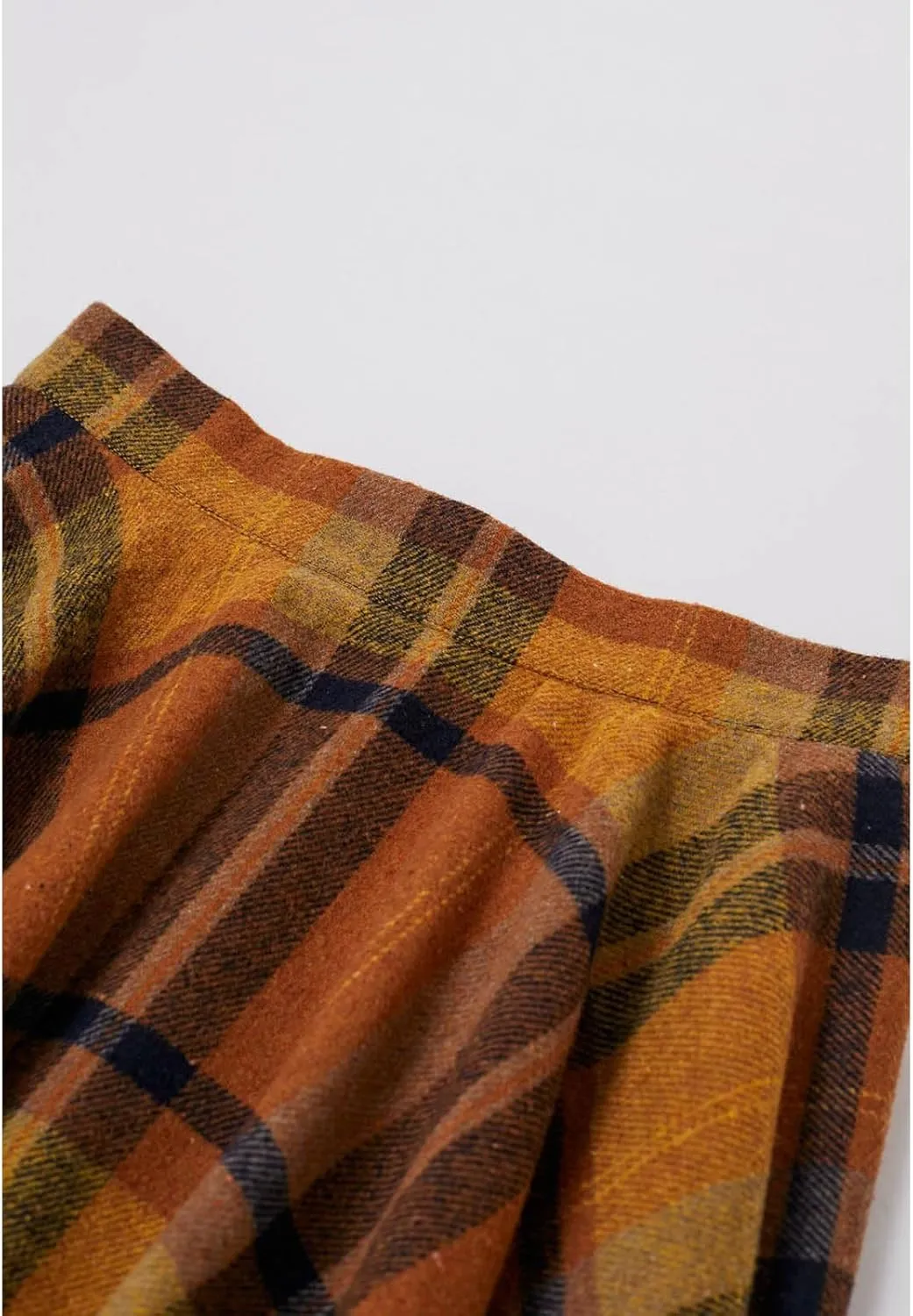 CHICWISH Womens Fall Winter Vintage Plaid Wool Skirts High Waist A-Line Pleated Midi Skirt Pumpkin