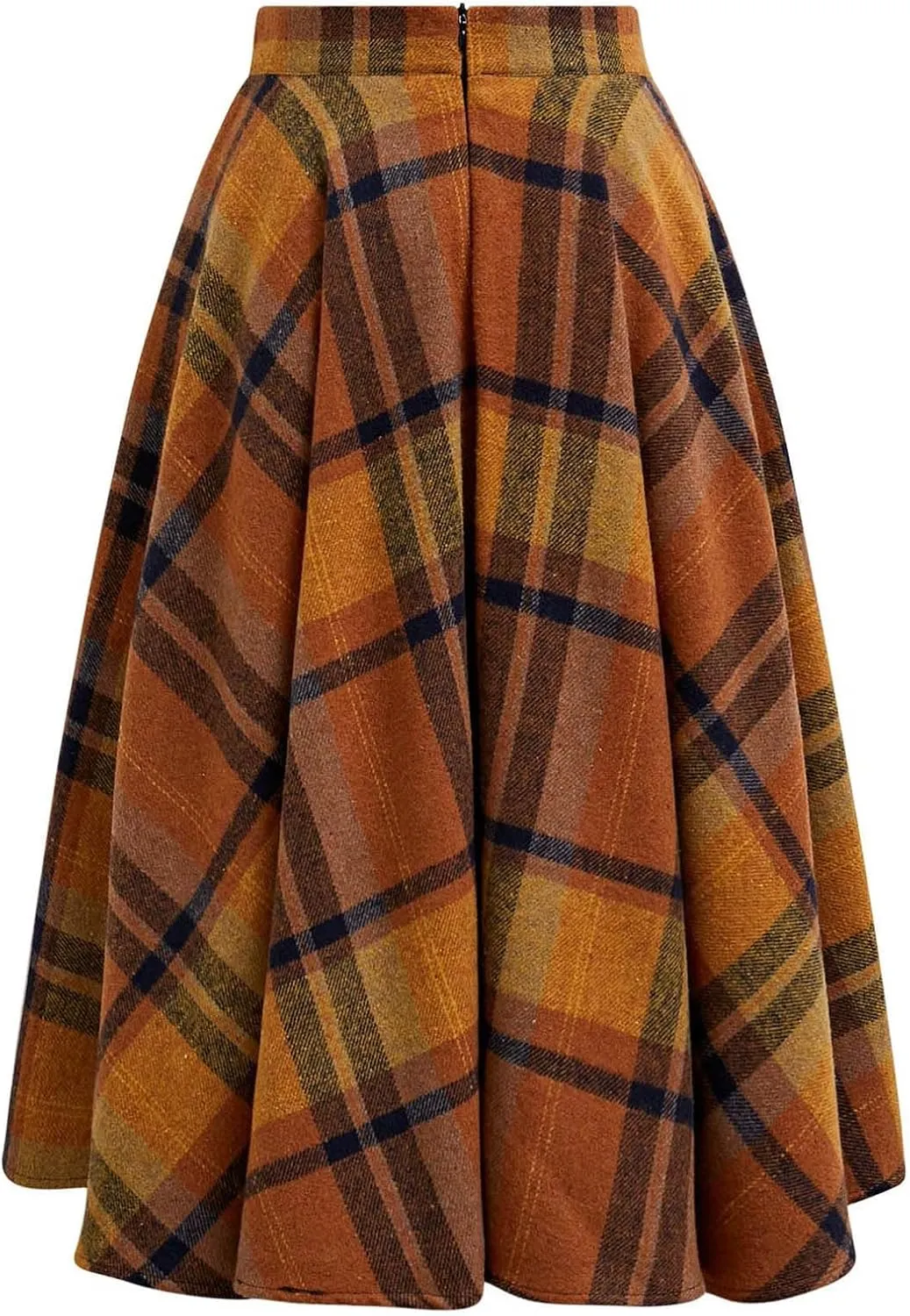 CHICWISH Womens Fall Winter Vintage Plaid Wool Skirts High Waist A-Line Pleated Midi Skirt Pumpkin