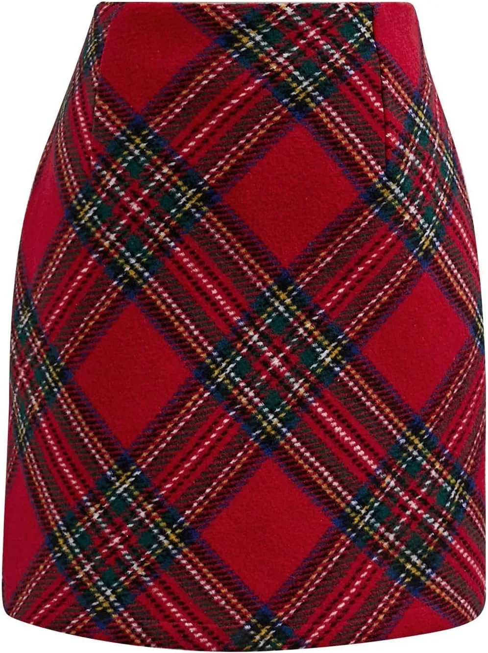CHICWISH Womens Red Plaid Mini Skirt Fall Winter Tartan Wool High Waisted Bodycon Pencil Skirt
