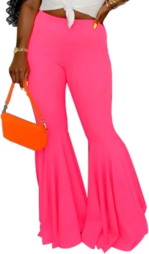 Choichic Bell Bottom Pants for Women Casual Stretchy Loose Wide Leg High Waisted Long Flare Pants
