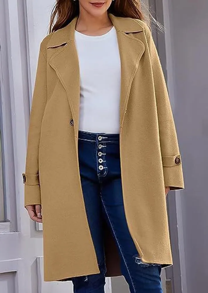 chouyatou Women's Casual Notch Lapel Wool Coat Single Breasted Long Winter Wool Trench Pea Coat