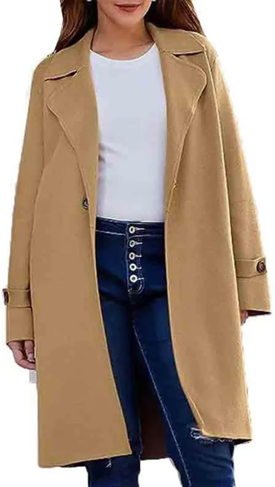chouyatou Women's Casual Notch Lapel Wool Coat Single Breasted Long Winter Wool Trench Pea Coat