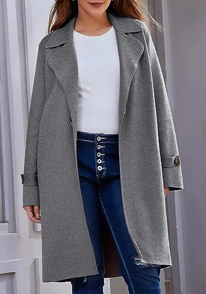 chouyatou Women's Casual Notch Lapel Wool Coat Single Breasted Long Winter Wool Trench Pea Coat