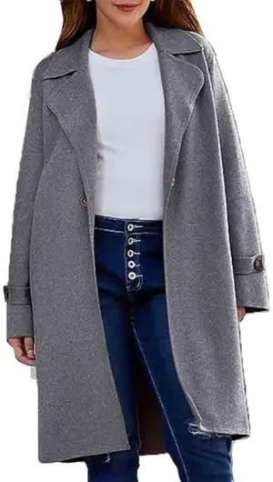 chouyatou Women's Casual Notch Lapel Wool Coat Single Breasted Long Winter Wool Trench Pea Coat
