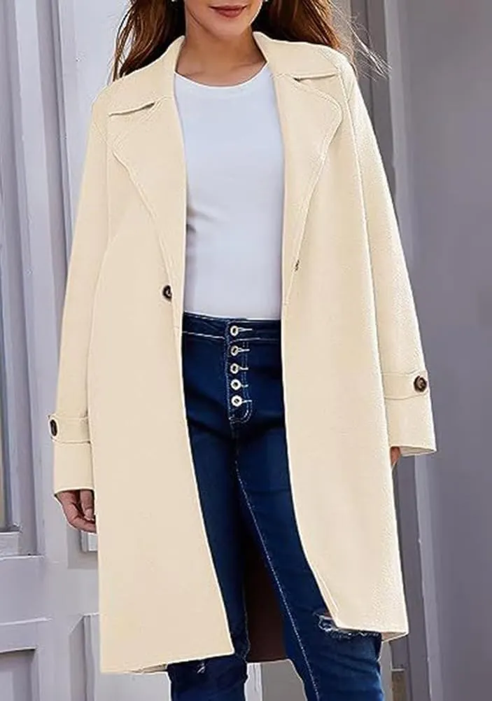 chouyatou Women's Casual Notch Lapel Wool Coat Single Breasted Long Winter Wool Trench Pea Coat
