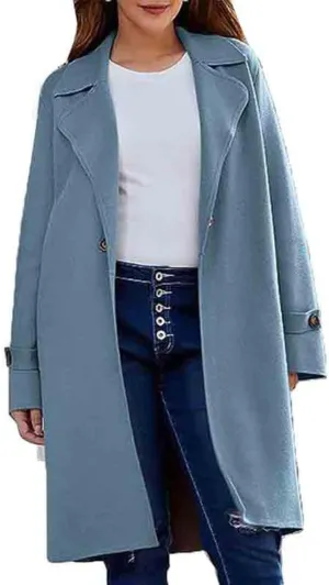 chouyatou Women's Casual Notch Lapel Wool Coat Single Breasted Long Winter Wool Trench Pea Coat
