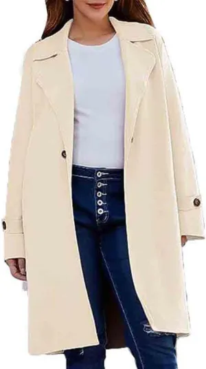 chouyatou Women's Casual Notch Lapel Wool Coat Single Breasted Long Winter Wool Trench Pea Coat