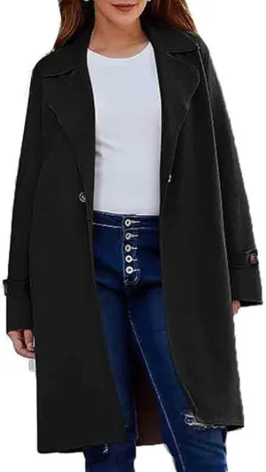chouyatou Women's Casual Notch Lapel Wool Coat Single Breasted Long Winter Wool Trench Pea Coat