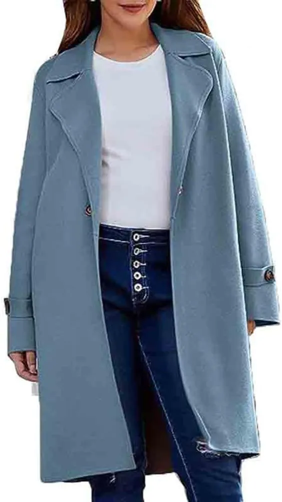 chouyatou Women's Casual Notch Lapel Wool Coat Single Breasted Long Winter Wool Trench Pea Coat