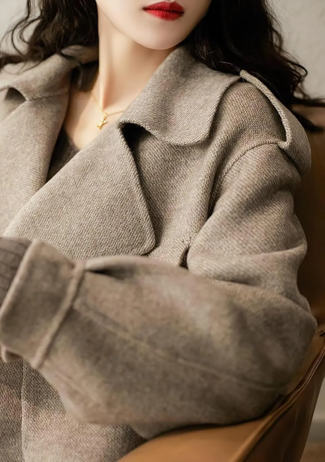 chouyatou Women's Fall Casual Cropped Wool Coat Open Front Loose Dressy Blazer Jacket Short Trench Coat