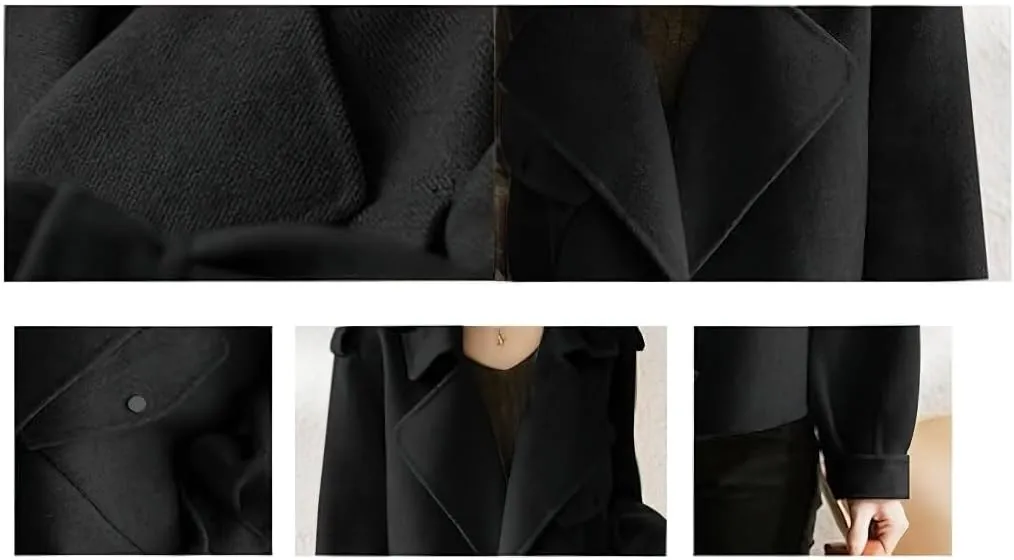 chouyatou Women's Fall Casual Cropped Wool Coat Open Front Loose Dressy Blazer Jacket Short Trench Coat