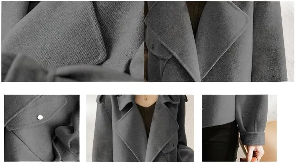 chouyatou Women's Fall Casual Cropped Wool Coat Open Front Loose Dressy Blazer Jacket Short Trench Coat