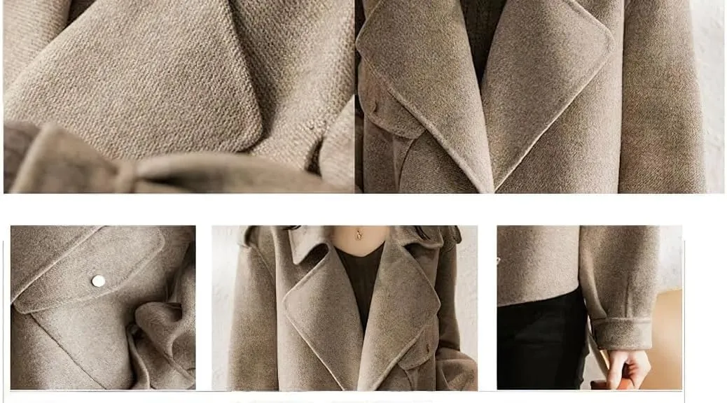 chouyatou Women's Fall Casual Cropped Wool Coat Open Front Loose Dressy Blazer Jacket Short Trench Coat
