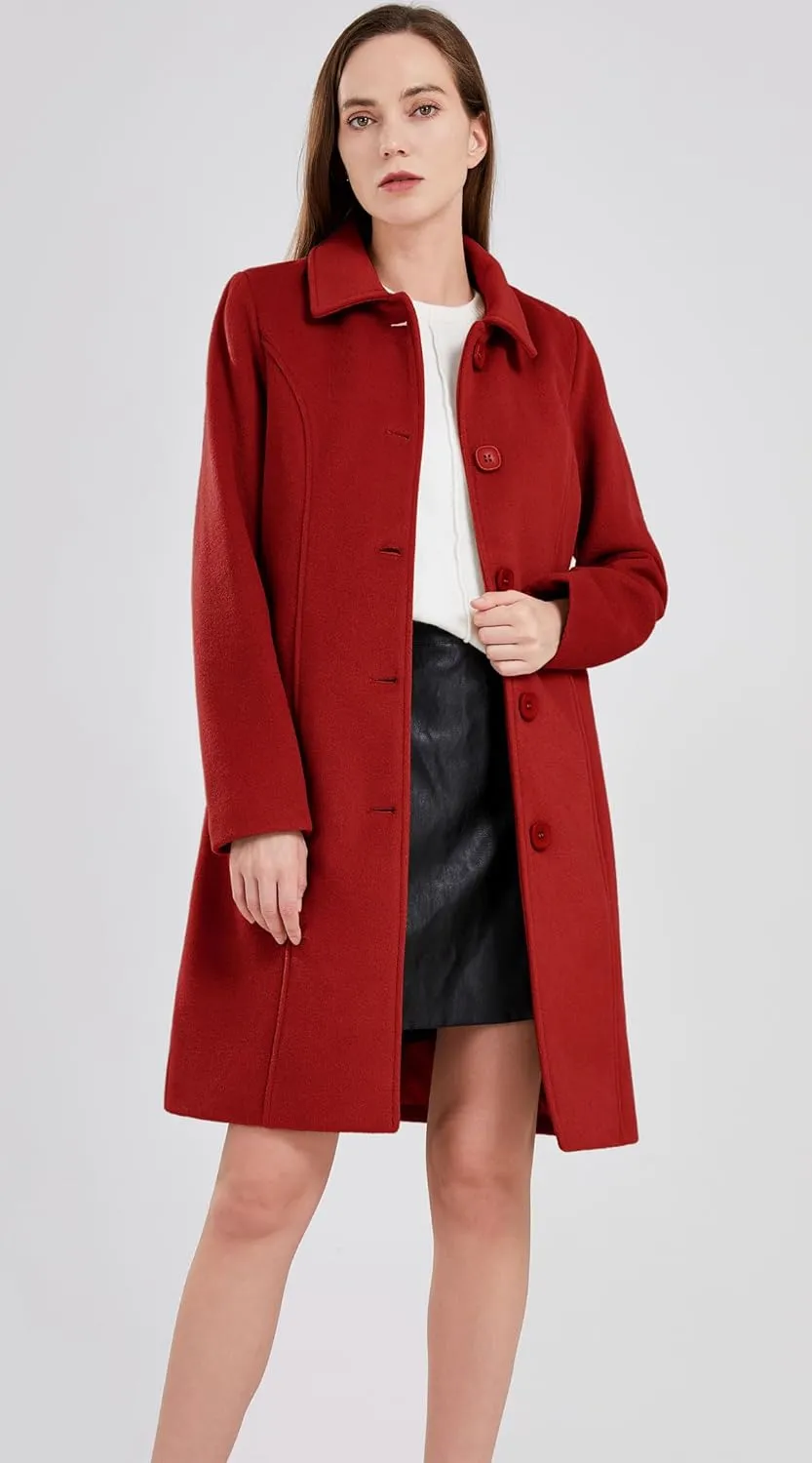 chouyatou Women's Fall Winter Elegant Single Breasted Long Wool Coat Overcoat