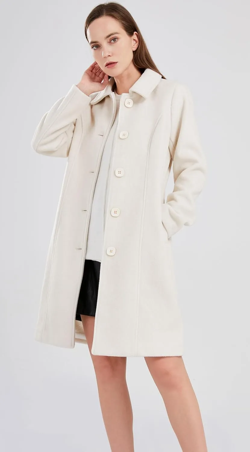 chouyatou Women's Fall Winter Elegant Single Breasted Long Wool Coat Overcoat