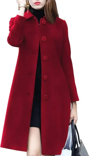chouyatou Women's Fall Winter Elegant Single Breasted Long Wool Coat Overcoat