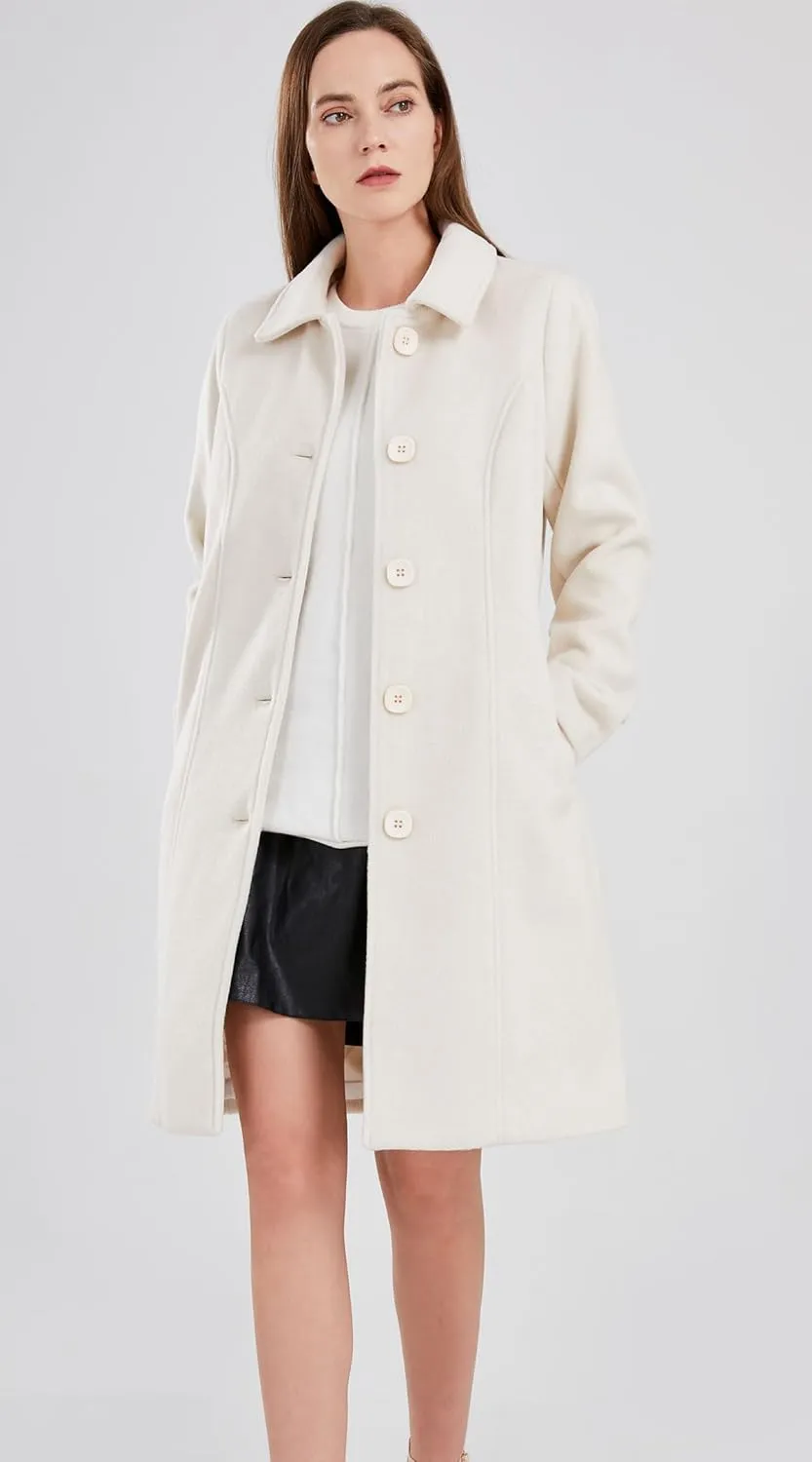 chouyatou Women's Fall Winter Elegant Single Breasted Long Wool Coat Overcoat