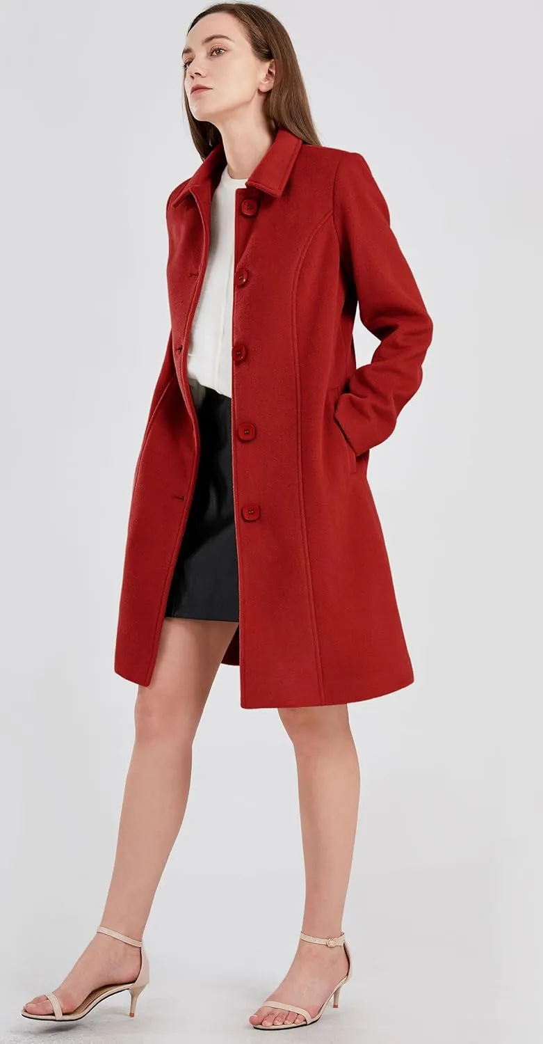 chouyatou Women's Fall Winter Elegant Single Breasted Long Wool Coat Overcoat