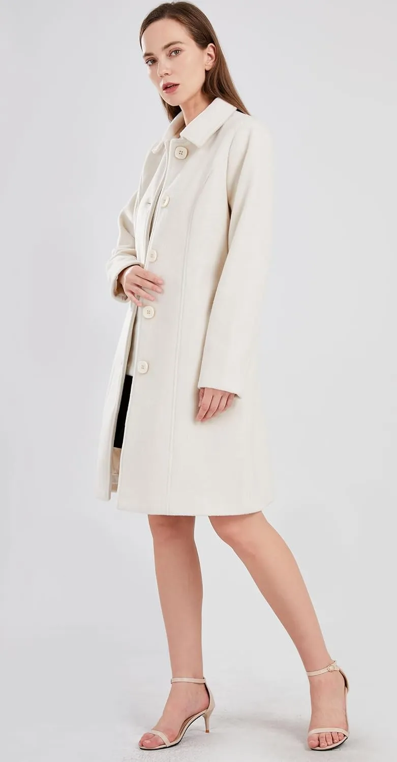 chouyatou Women's Fall Winter Elegant Single Breasted Long Wool Coat Overcoat