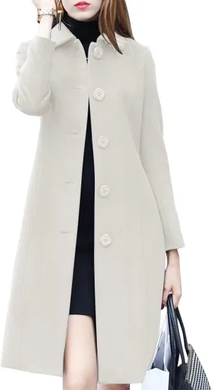 chouyatou Women's Fall Winter Elegant Single Breasted Long Wool Coat Overcoat