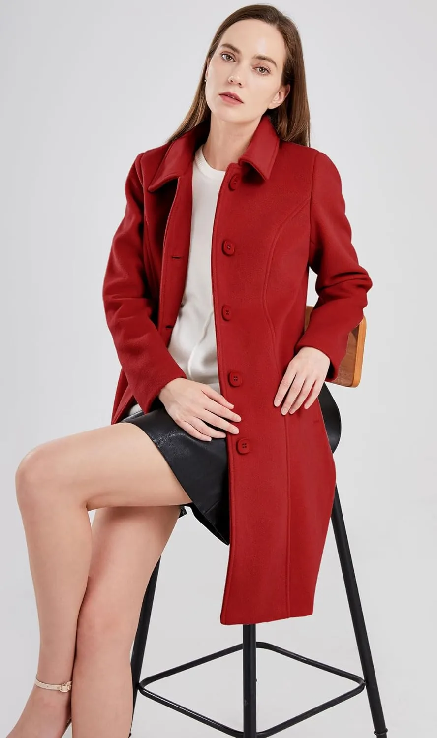 chouyatou Women's Fall Winter Elegant Single Breasted Long Wool Coat Overcoat