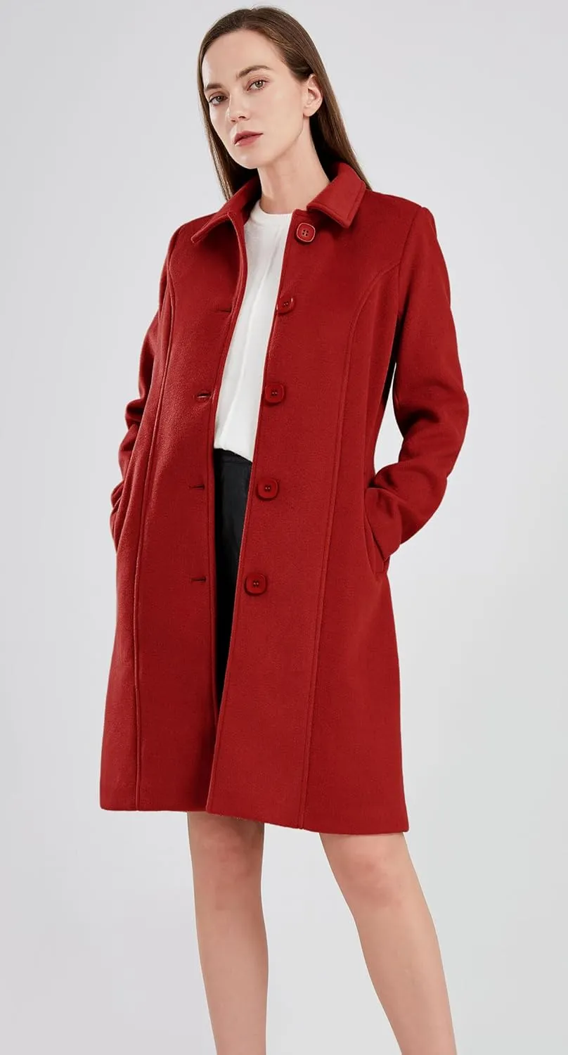 chouyatou Women's Fall Winter Elegant Single Breasted Long Wool Coat Overcoat