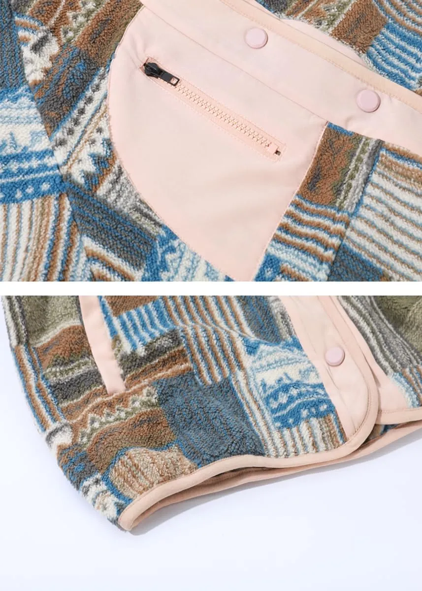chouyatou Women's Fleece Jacket Tribal Aztec Print Long Sleeve Button Down Shacket Jacket Coats