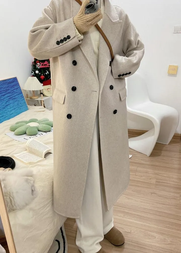 chouyatou Women's Winter Business Casual Wool Coat Double Breasted Mid Long Trench Coat Overcoat