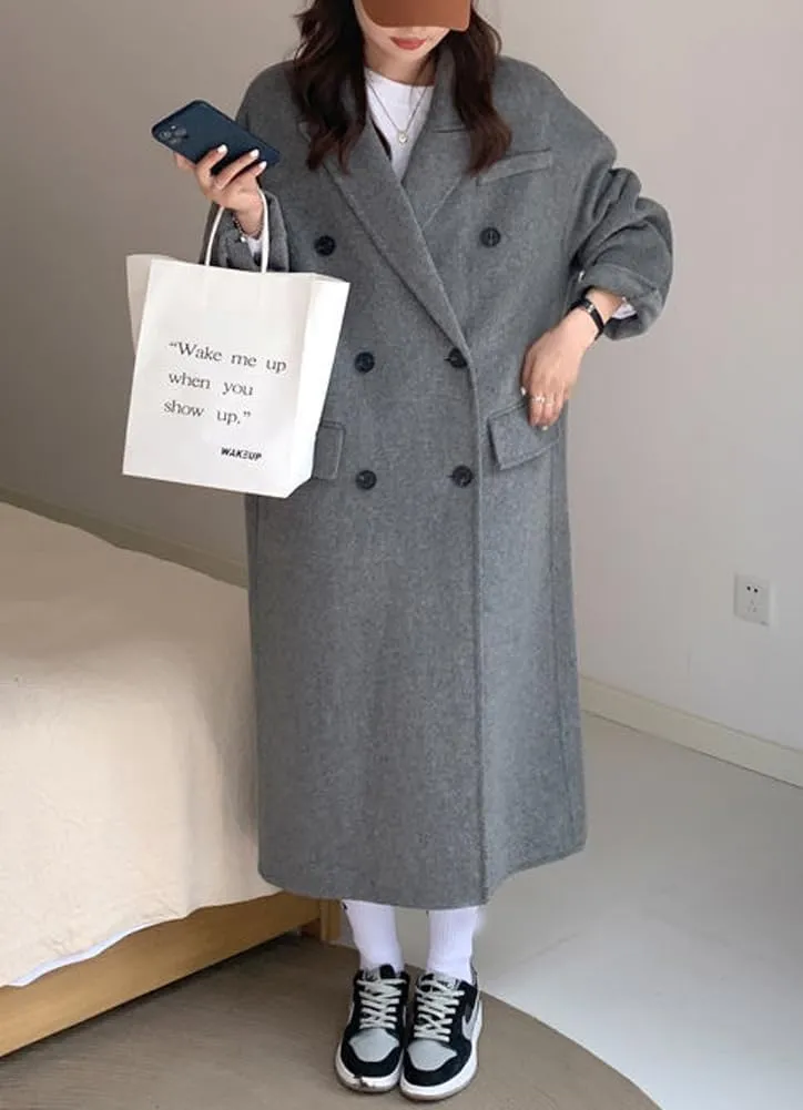 chouyatou Women's Winter Business Casual Wool Coat Double Breasted Mid Long Trench Coat Overcoat