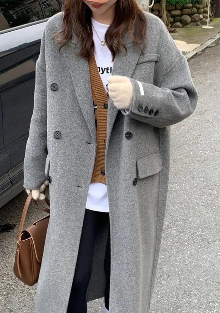 chouyatou Women's Winter Business Casual Wool Coat Double Breasted Mid Long Trench Coat Overcoat