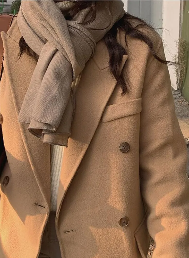 chouyatou Women's Winter Business Casual Wool Coat Double Breasted Mid Long Trench Coat Overcoat
