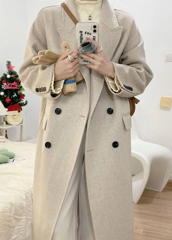 chouyatou Women's Winter Business Casual Wool Coat Double Breasted Mid Long Trench Coat Overcoat