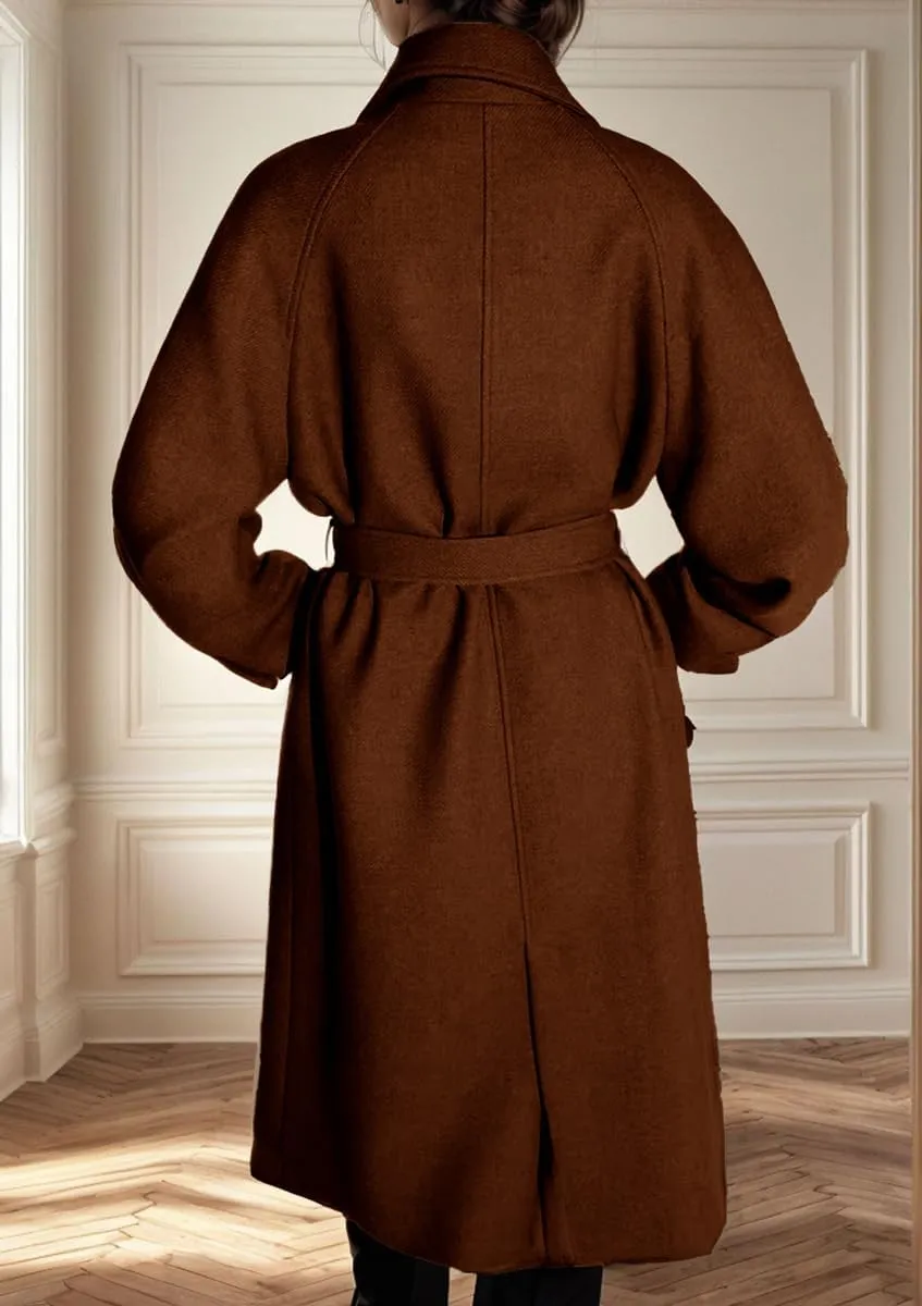 chouyatou Women's Winter Business Casual Wool Coat Notch Lapel Midi Long Winter Trench Coat with Belt