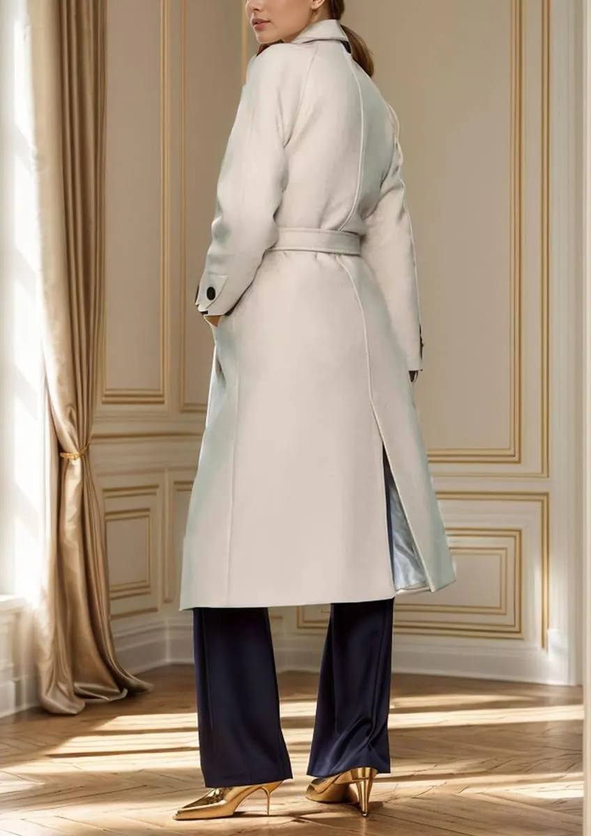 chouyatou Women's Winter Business Casual Wool Coat Notch Lapel Midi Long Winter Trench Coat with Belt