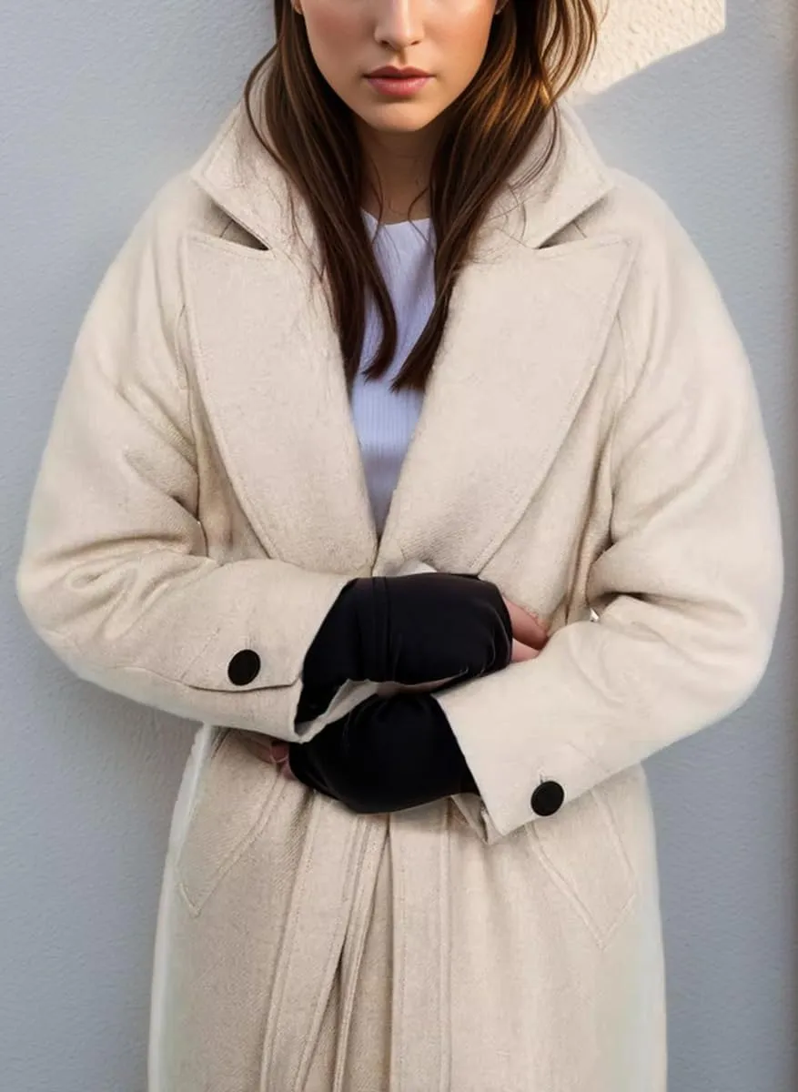 chouyatou Women's Winter Business Casual Wool Coat Notch Lapel Midi Long Winter Trench Coat with Belt