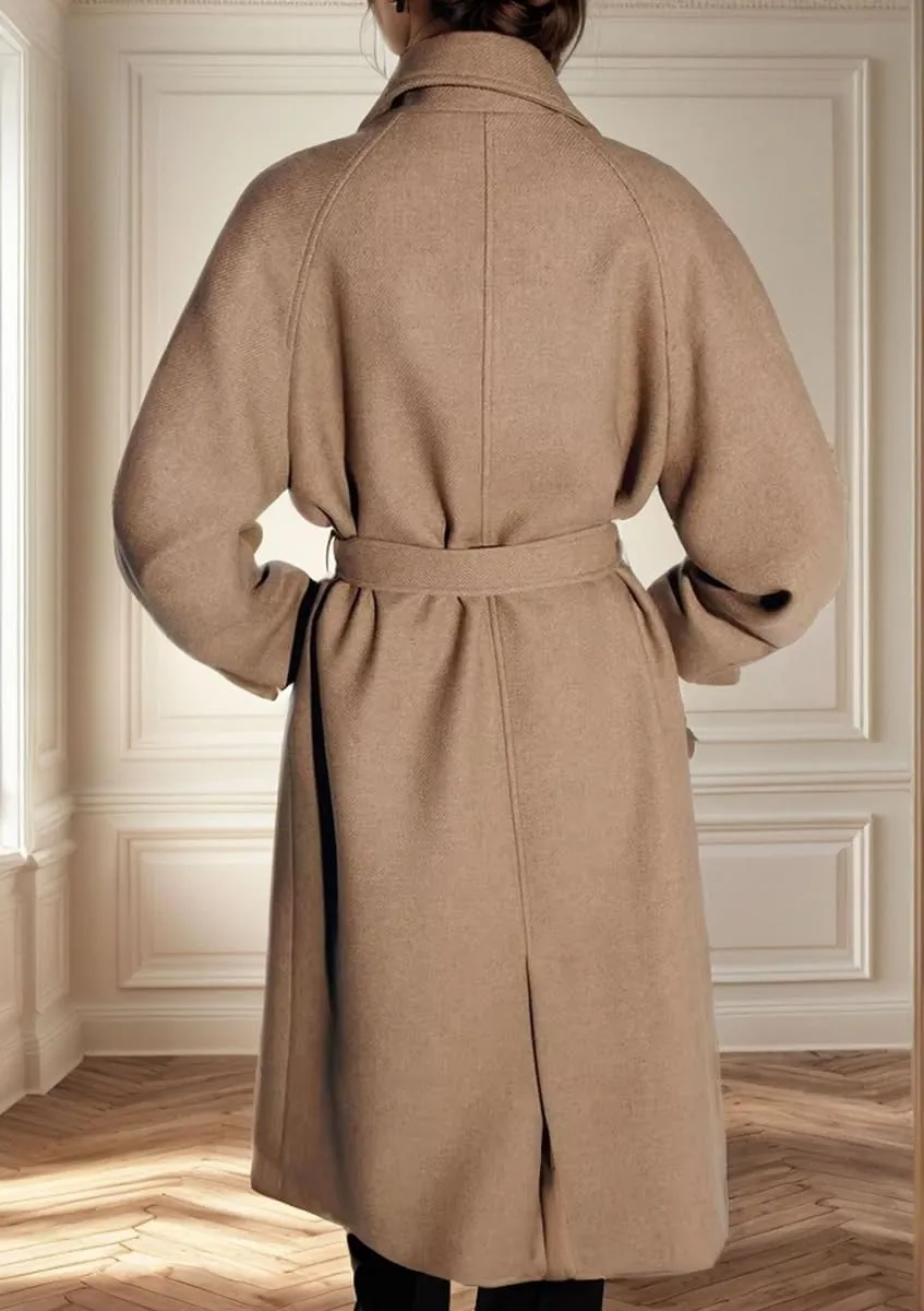 chouyatou Women's Winter Business Casual Wool Coat Notch Lapel Midi Long Winter Trench Coat with Belt