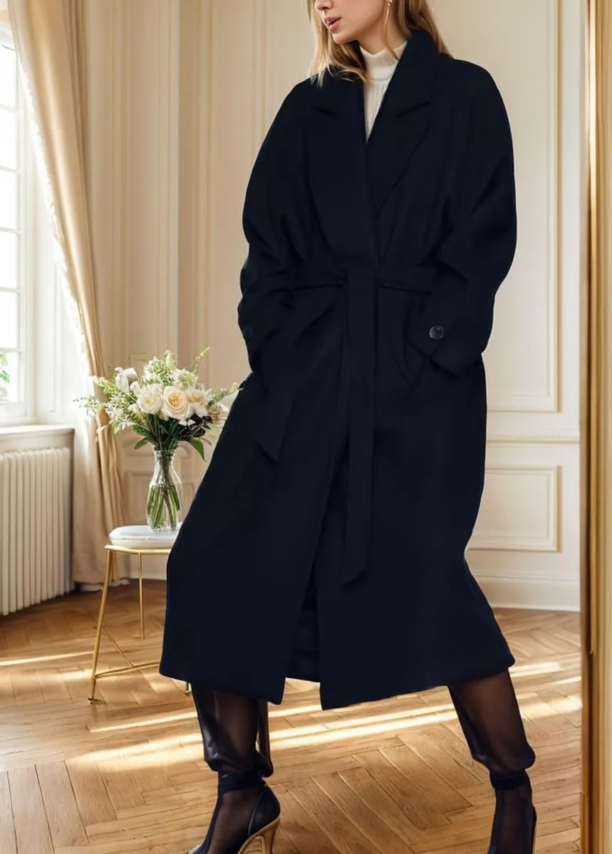 chouyatou Women's Winter Business Casual Wool Coat Notch Lapel Midi Long Winter Trench Coat with Belt