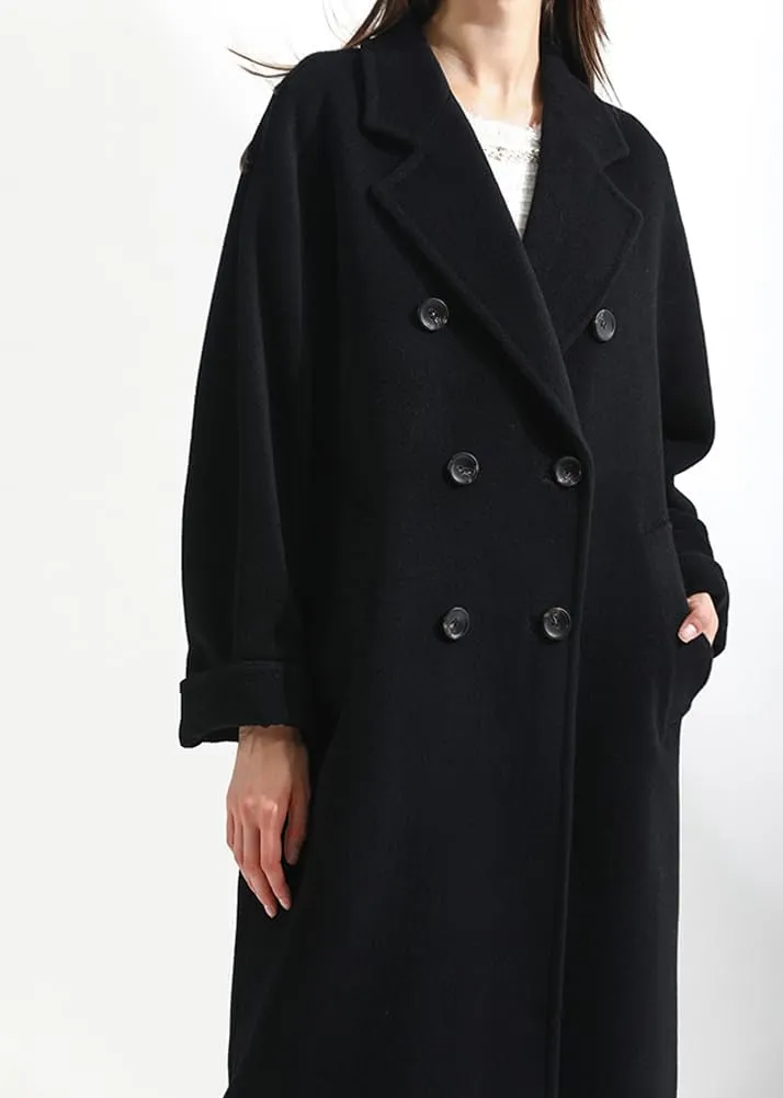 chouyatou Women's Winter Double Breasted Wool Coat Business Casual Midi Long Winter Trench Coat with Belt