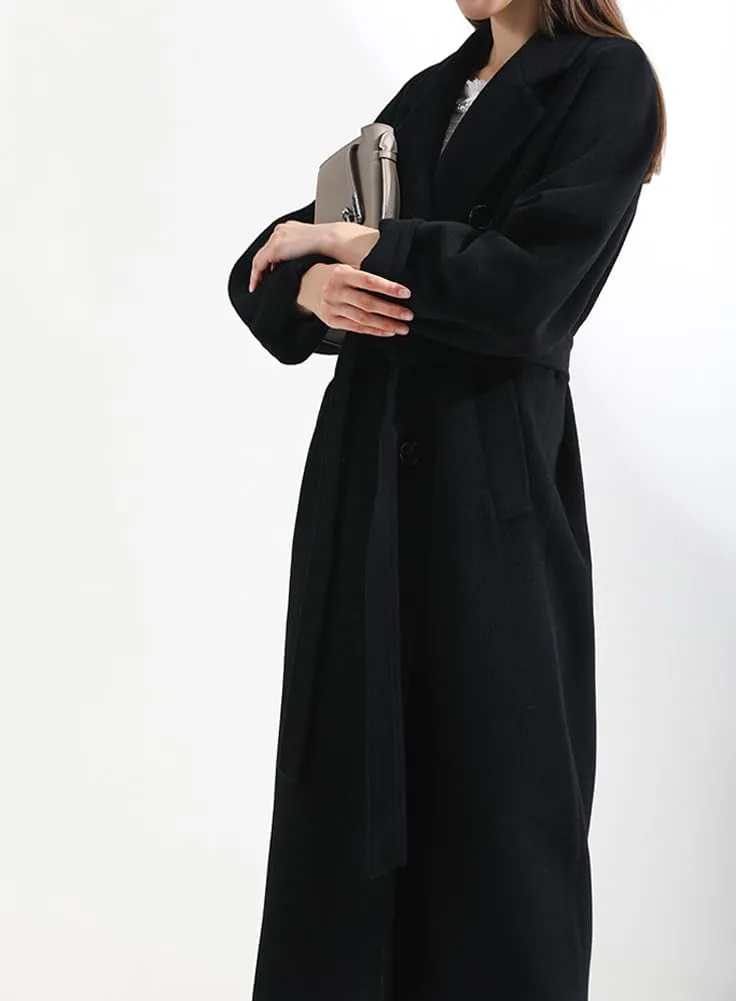 chouyatou Women's Winter Double Breasted Wool Coat Business Casual Midi Long Winter Trench Coat with Belt